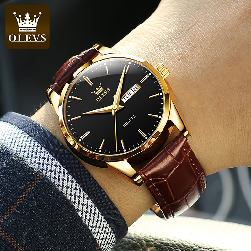 OLEVS Montre Homme Bracelet Cuir